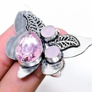 New Butterfly Pink Kunzite Silver Plated Ring Size 10.5